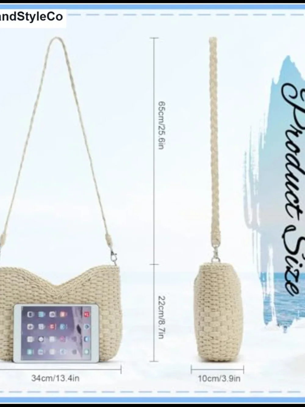 Handmade Woven Straw Shoulder Bag with Removable Strap Summer Beach Purse